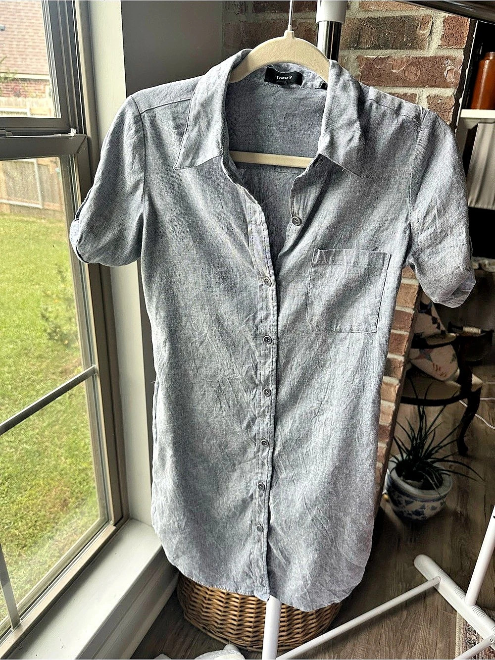 Theory Gray Button-Front Mini Dress Size 4 Like New